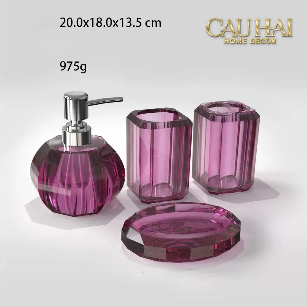 Set Nhà Tắm Acrylic 4 Món Jade Gemstone Bathroom Vanity Set 4pcs-PHỤ KIỆN NHÀ TẮM-CẬU HAI HOME DECOR-CẬU HAI HOME DECOR