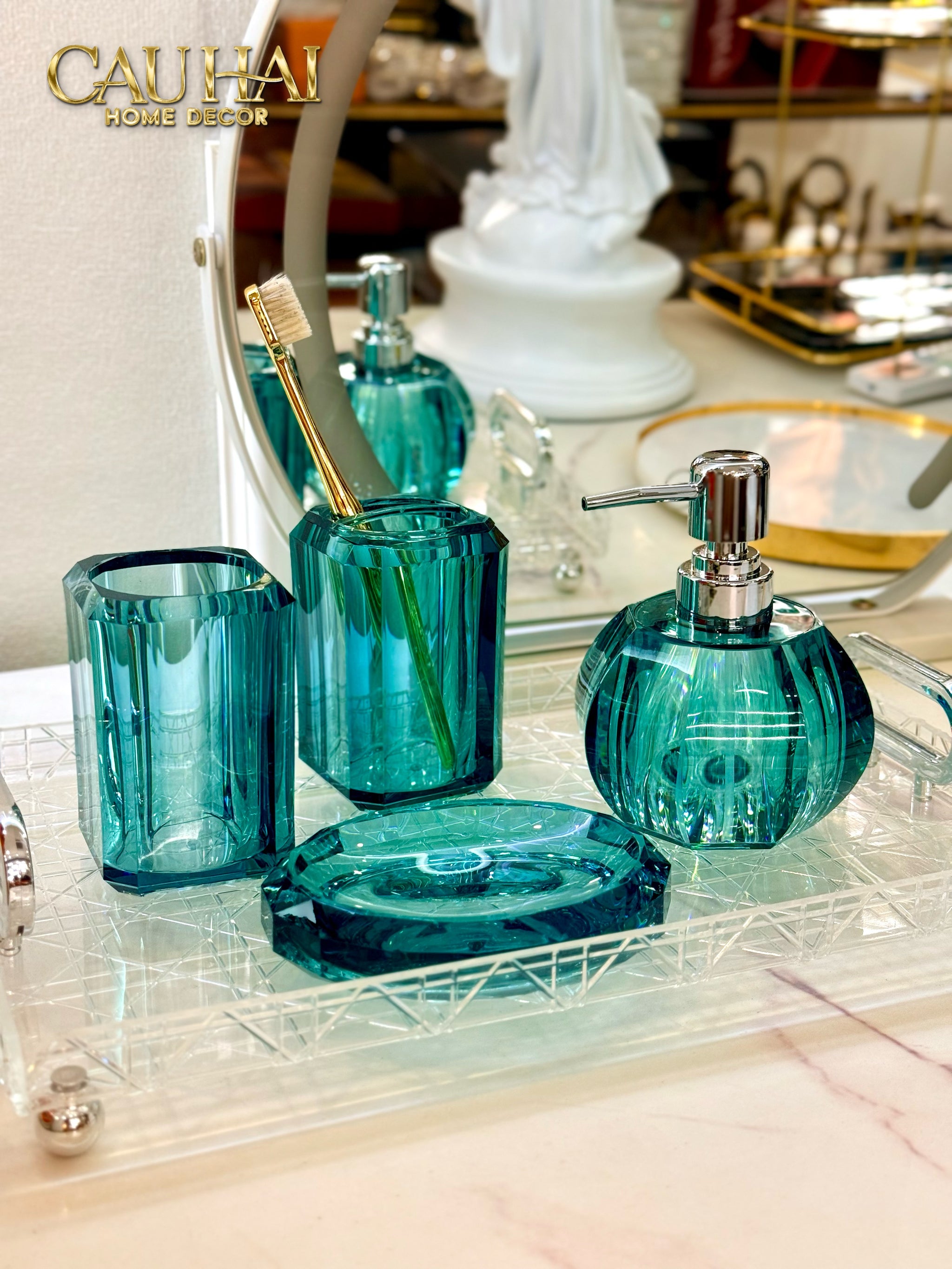 Set Nhà Tắm Acrylic 4 Món Jade Gemstone Bathroom Vanity Set 4pcs-CẬU HAI HOME DECOR