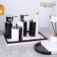 Set Nhà Tắm Đá Marble Trắng Đen Bản Đặc Biệt - Monolith Noir & Ivoire Oval Tray - Bathroom Vanities 4pcs-CẬU HAI HOME DECOR