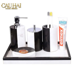 Set Nhà Tắm Đá Marble Trắng Đen Bản Đặc Biệt - Monolith Noir & Ivoire Oval Tray - Bathroom Vanities 4pcs-CẬU HAI HOME DECOR