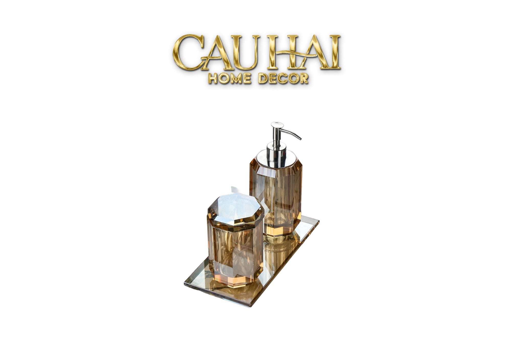 Set Nhà Tắm Pha Lê 4 Món Champagne Gold Cristalleries Bathroom Vanity Set 4pcs-PHỤ KIỆN NHÀ TẮM-CẬU HAI HOME DECOR