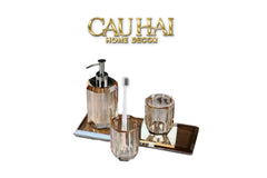 Set Nhà Tắm Pha Lê 4 Món Champagne Gold Cristalleries Bathroom Vanity Set 4pcs-PHỤ KIỆN NHÀ TẮM-CẬU HAI HOME DECOR