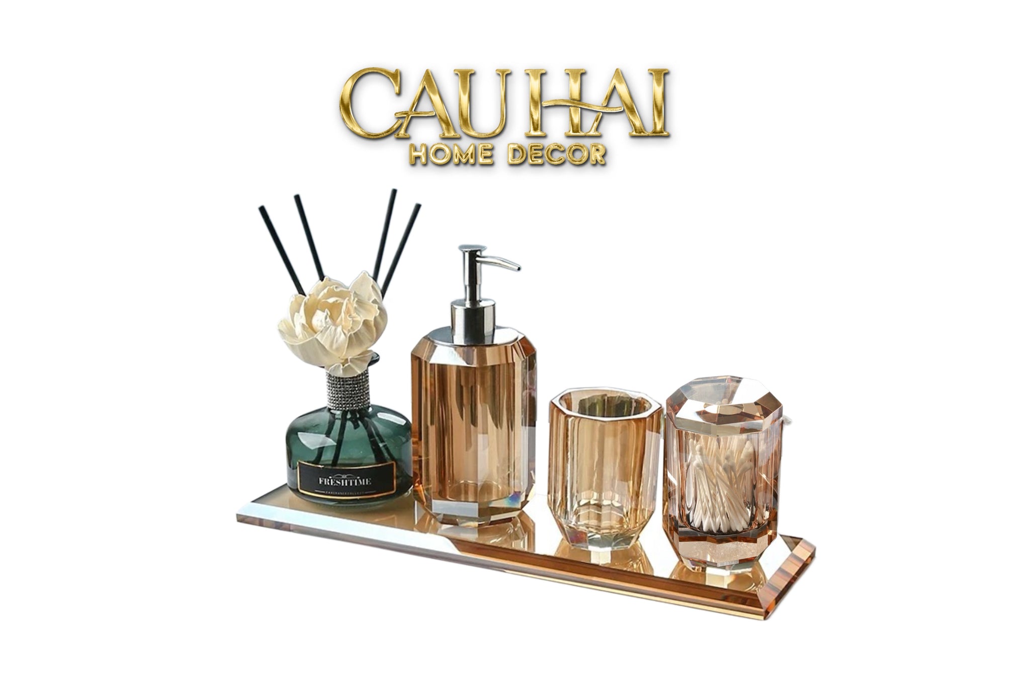 Set Nhà Tắm Pha Lê 4 Món Champagne Gold Cristalleries Bathroom Vanity Set 4pcs-CẬU HAI HOME DECOR