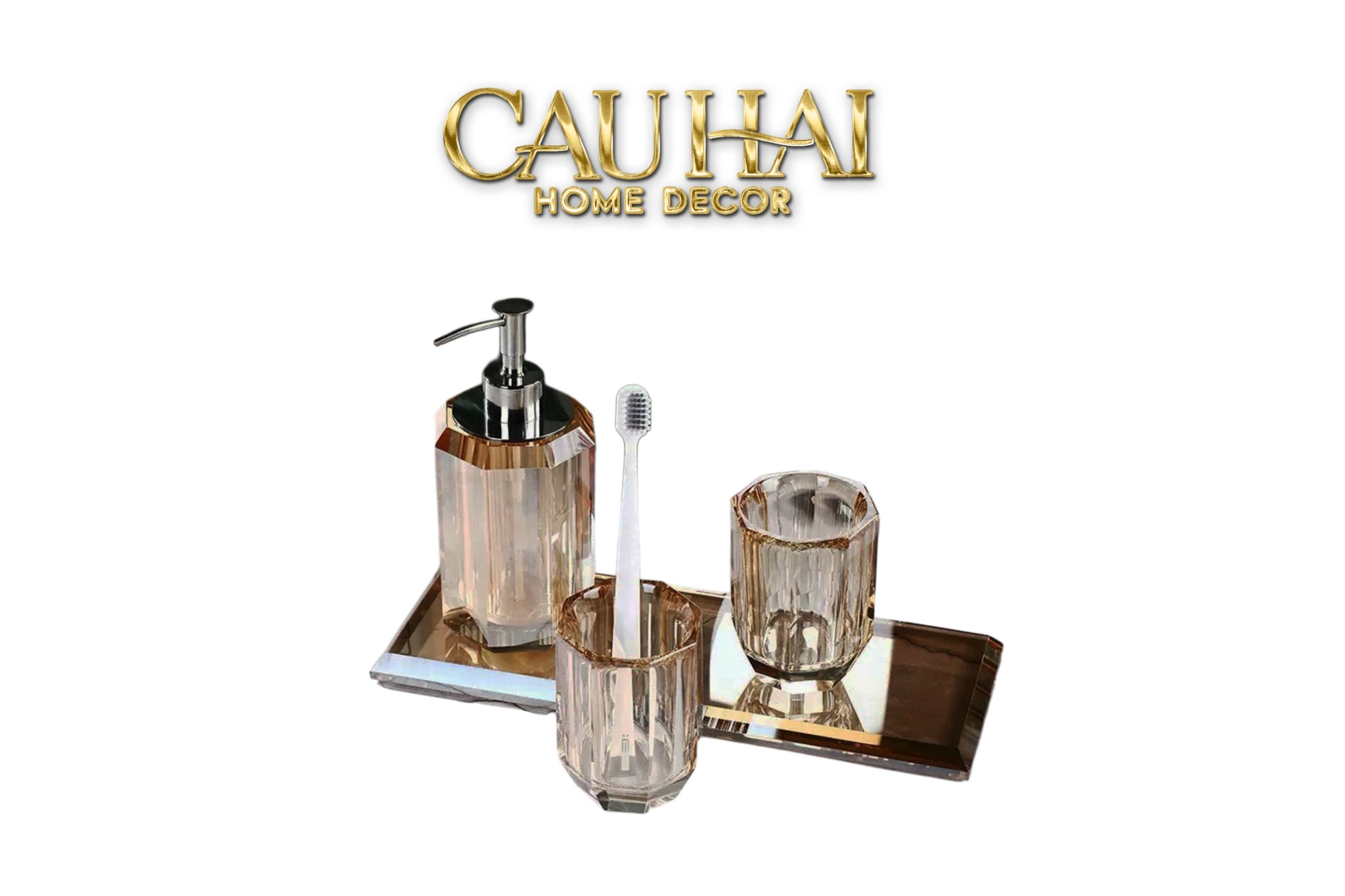 Set Nhà Tắm Pha Lê 4 Món Champagne Gold Cristalleries Bathroom Vanity Set 4pcs-CẬU HAI HOME DECOR