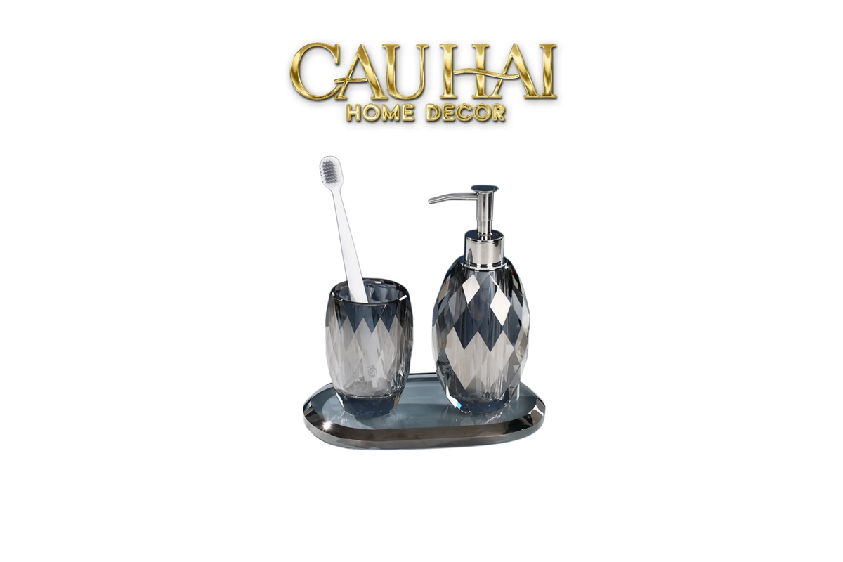 Set Phụ Kiện Nhà Tắm Pha Lê Diamond Cut – Graphite-Set nhà tắm bathroom vanities-CẬU HAI HOME DECOR