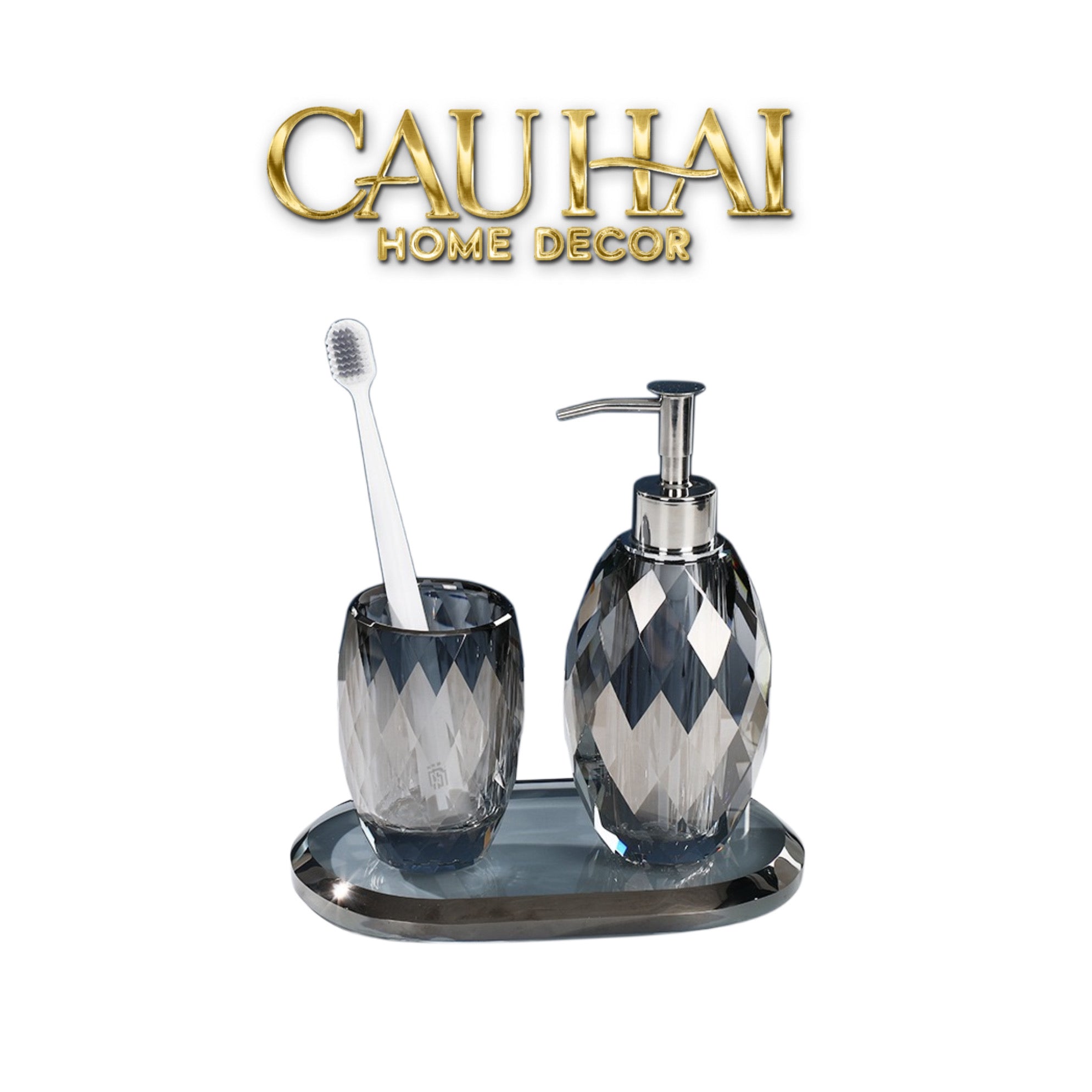 Set Phụ Kiện Nhà Tắm Pha Lê Diamond Cut – Graphite-Set nhà tắm bathroom vanities-CẬU HAI HOME DECOR