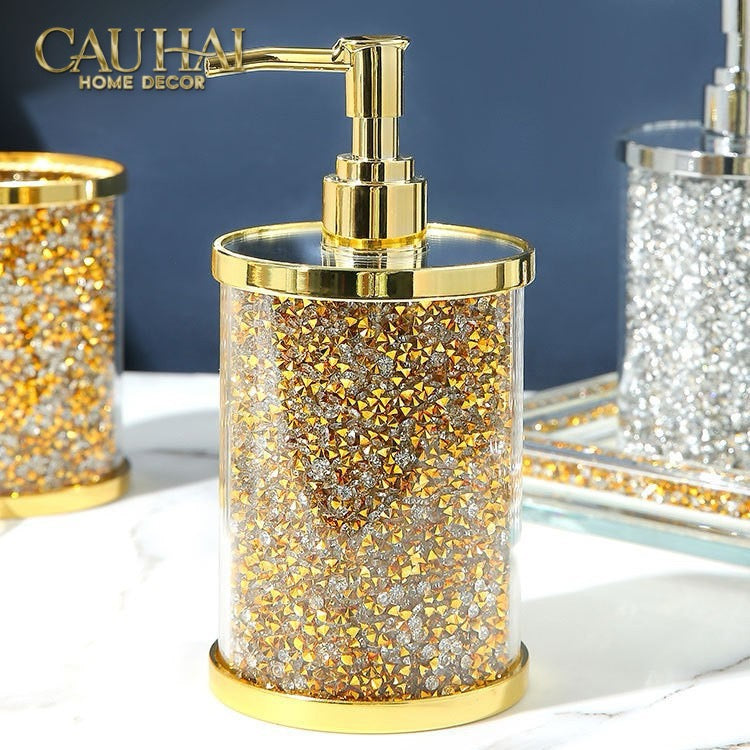 Set Phụ Kiện Nhà Tắm Pha Lê Pavé Gold Mirror Bathroom Vanity 4pcs-CẬU HAI HOME DECOR