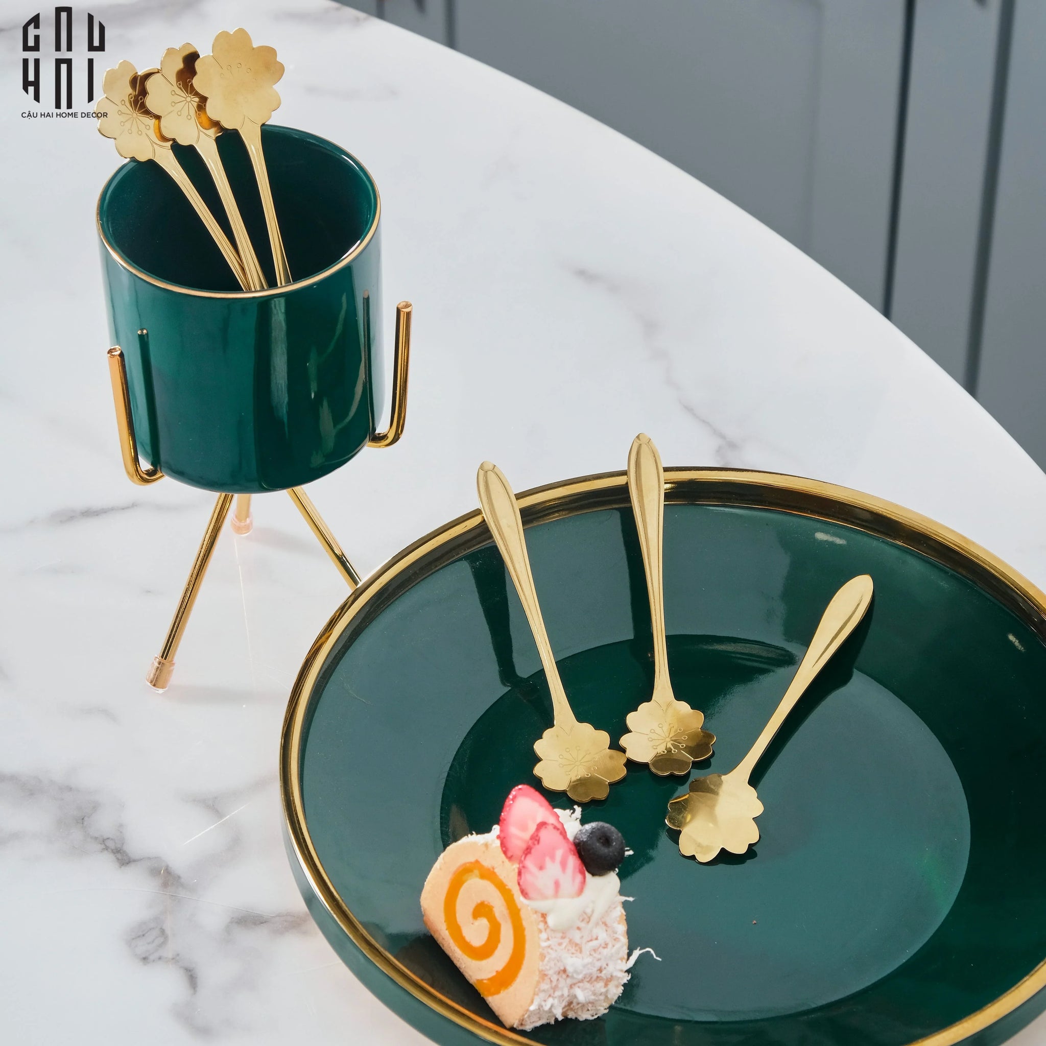 SET TEASPOON EMERALD BLOSSOM 8PCS-CẬU HAI HOME DECOR