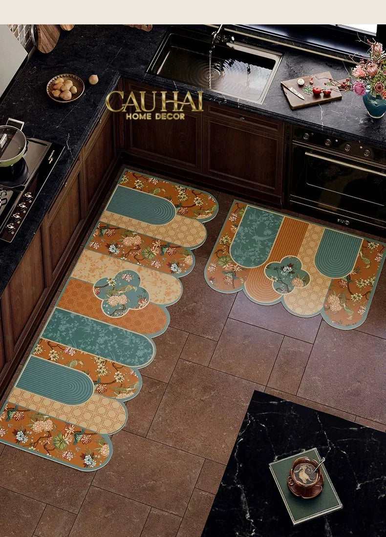 Set Thảm Bếp Da Cao Cấp - Water & Oil Repellent - 45x75/150 Cloud of Dynasty-CẬU HAI HOME DECOR