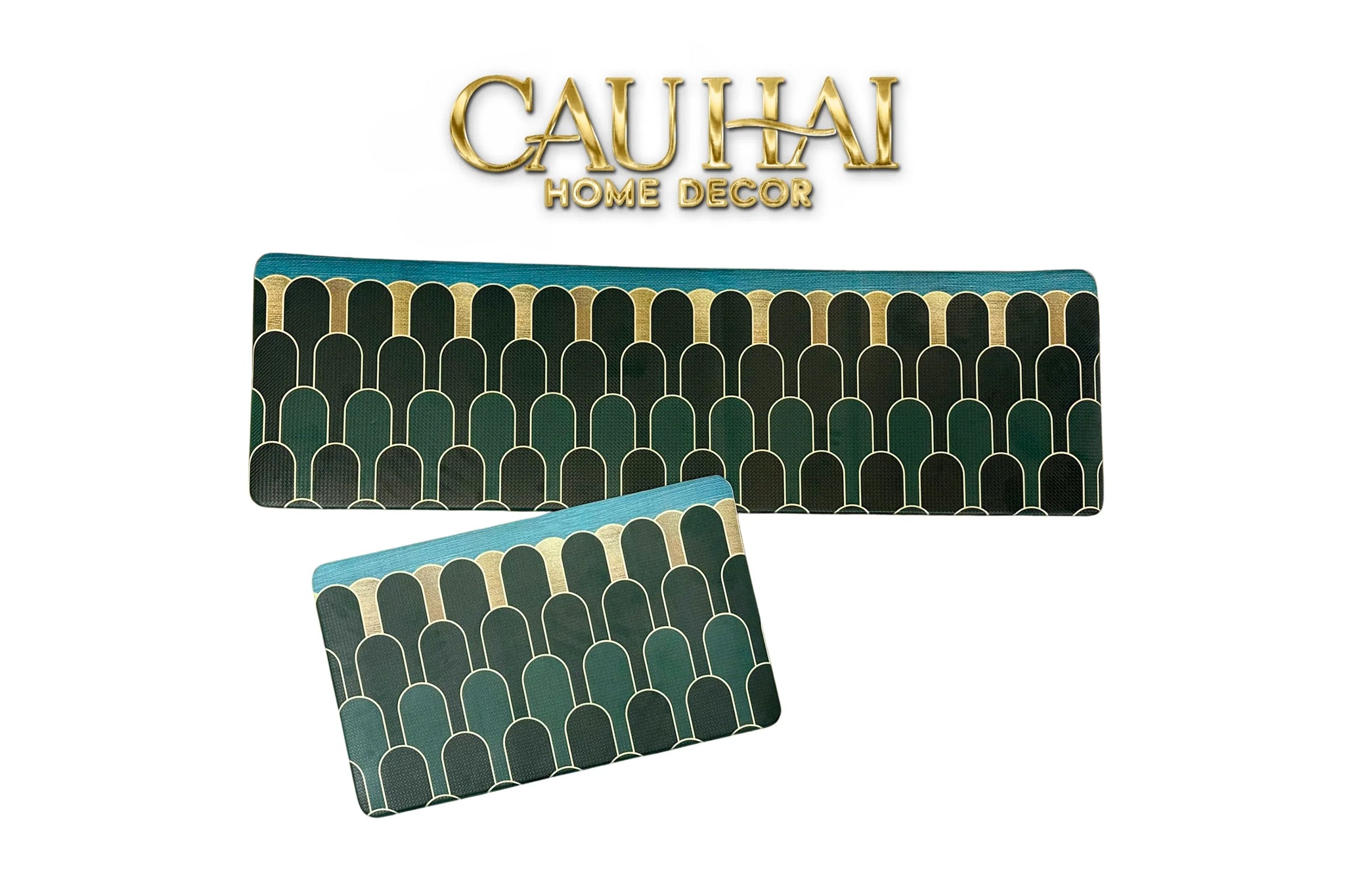 Set Thảm Bếp Da Cao Cấp - Water & Oil Repellent 45x75/150 - The Emerald Arch-CẬU HAI HOME DECOR