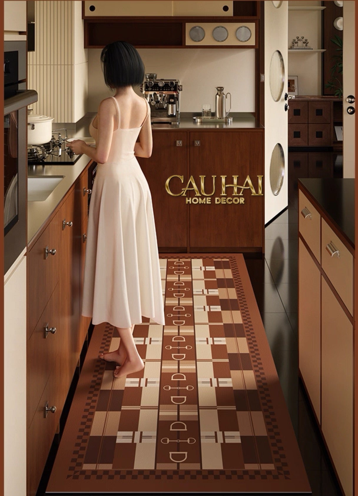 Set Thảm Bếp Micro-Nappa Gen8 Étoile Brun CHAÎNE D’ANCRE Iconique 45x75/150-CẬU HAI HOME DECOR