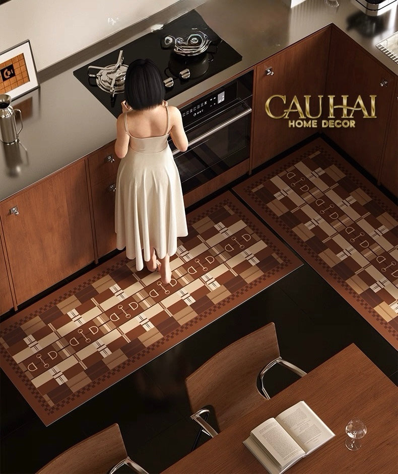Set Thảm Bếp Micro-Nappa Gen8 Étoile Brun CHAÎNE D’ANCRE Iconique 45x75/150-CẬU HAI HOME DECOR