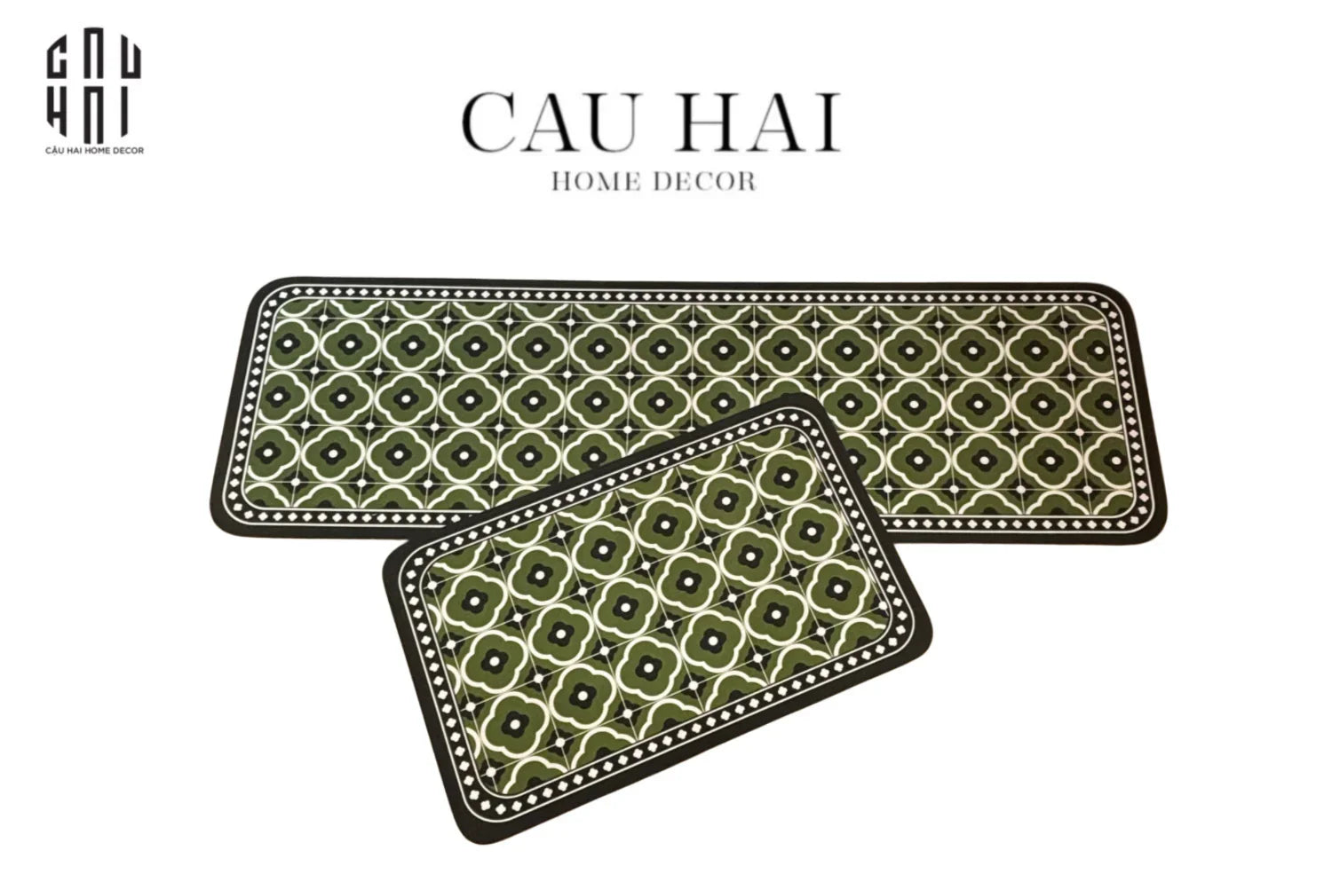 SET THẢM BẾP MICROFIBER OLIVE PETALS 1M6-CẬU HAI HOME DECOR