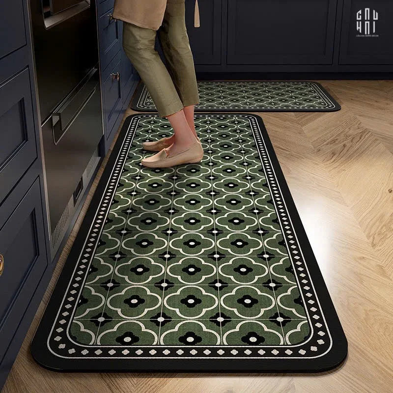 SET THẢM BẾP MICROFIBER OLIVE PETALS 1M6-CẬU HAI HOME DECOR