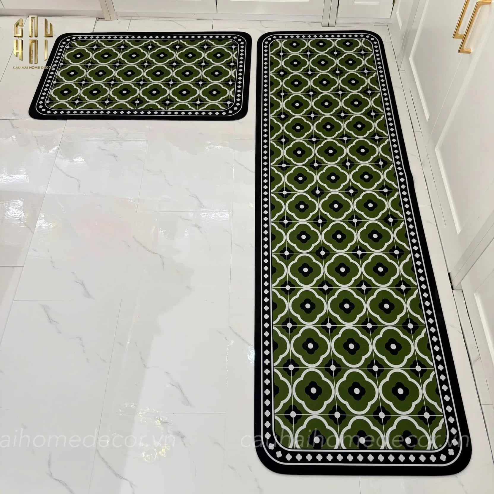 SET THẢM BẾP MICROFIBER OLIVE PETALS 1M6-CẬU HAI HOME DECOR