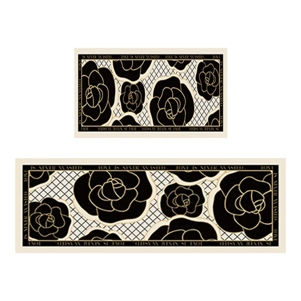Set Thảm Bếp Da 45x75/150 Cao Cấp - Noir CAMÉLIA - Spell In Bloom