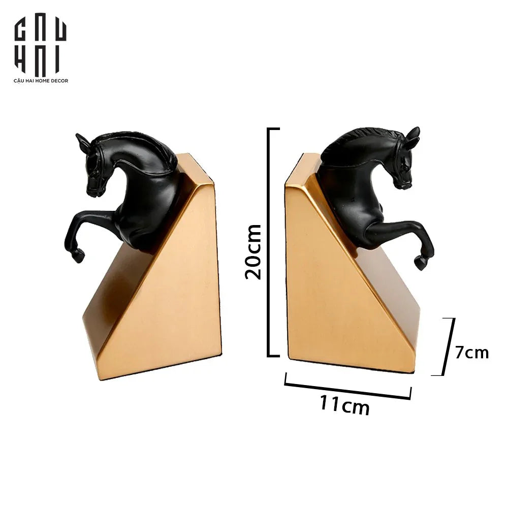 Set Tượng Chặn Sách Đá Marble Trojan Troy Horse Bookend 20x10x15-CẬU HAI HOME DECOR