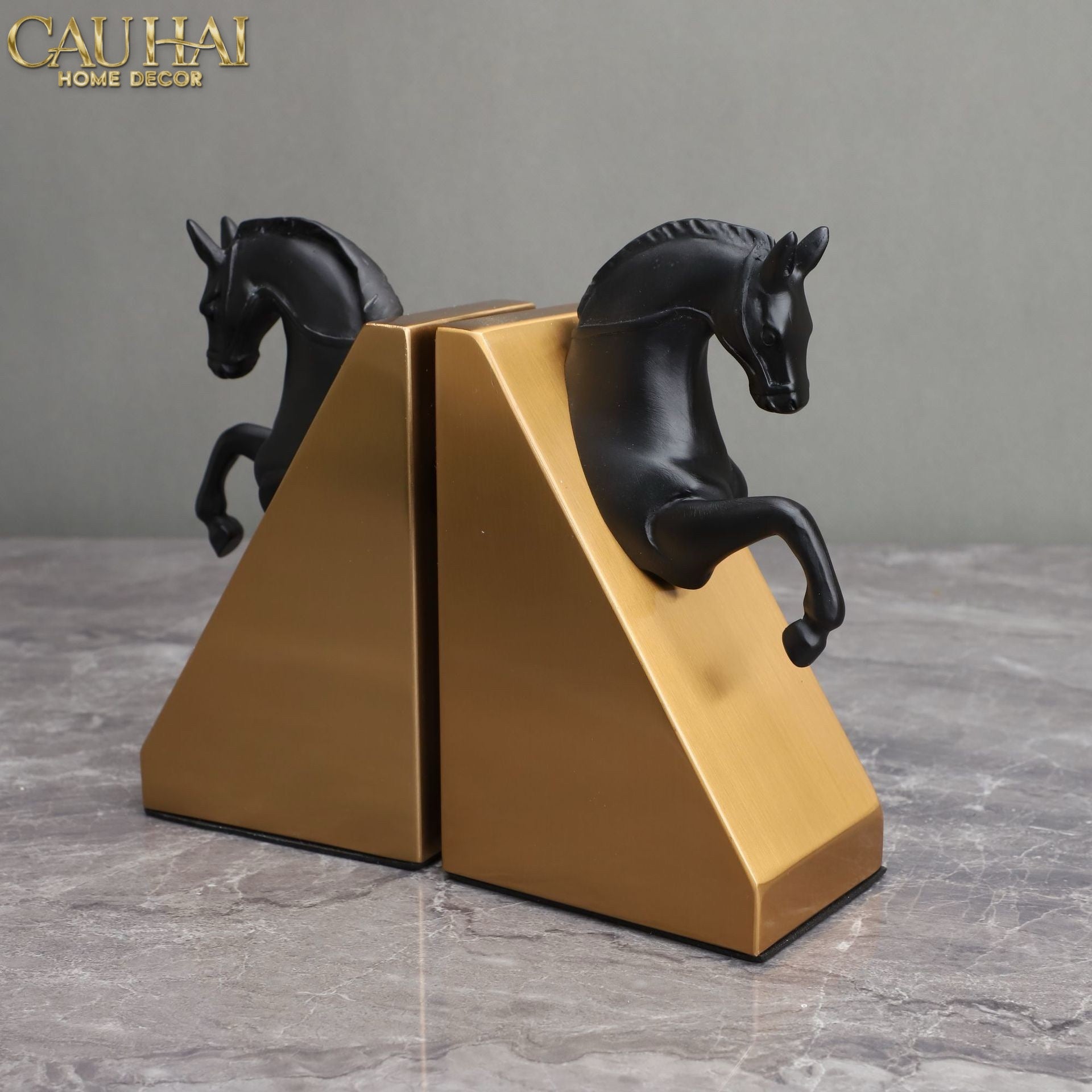 Set Tượng Chặn Sách Đá Marble Trojan Troy Horse Bookend 20x10x15-CẬU HAI HOME DECOR
