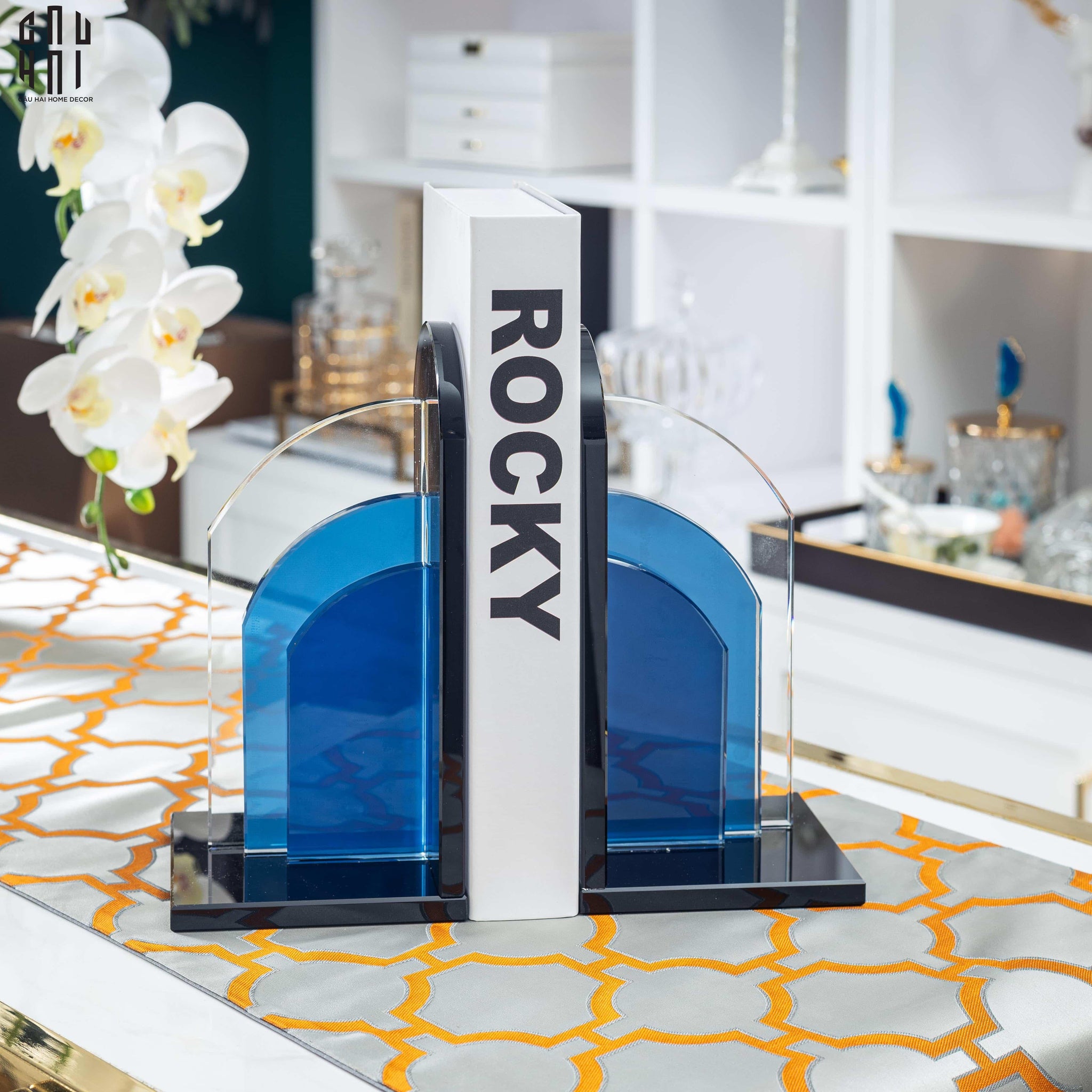 Set Tượng Chặn Sách Pha Lê Cristalleries Blue Gates Bookend 22x11x12-CẬU HAI HOME DECOR