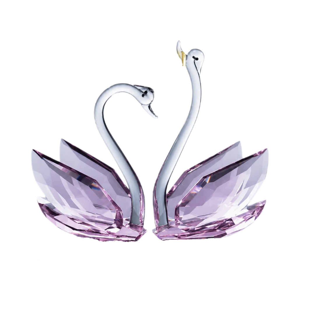 Set 2 Tượng Thiên Nga Pha Lê Trang Trí Crystal Swan Étreinte Rosé 2pcs