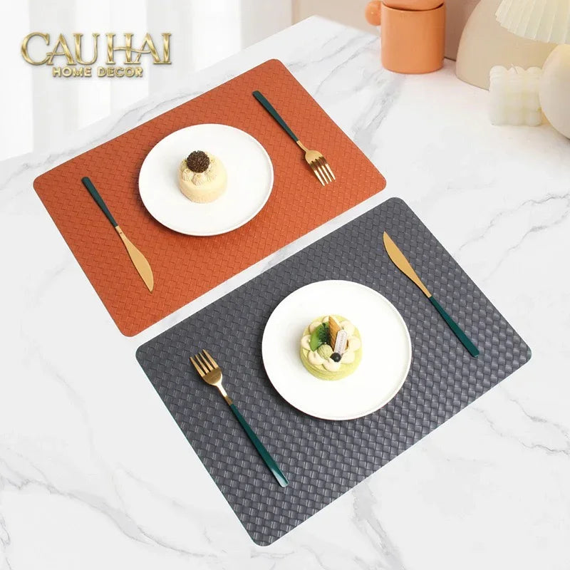Tấm Lót Bàn Ăn Da Đan Bản Màu Đỏ Mận - Rouge Matte Intrecciato Leather Placemat 30x43 - Đỏ Mận-CẬU HAI HOME DECOR