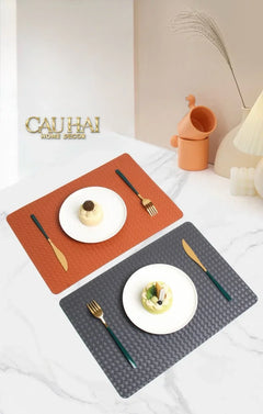 Tấm Lót Bàn Ăn Da Đan Bản Màu Đỏ Mận - Rouge Matte Intrecciato Leather Placemat 30x43 - Đỏ Mận-CẬU HAI HOME DECOR