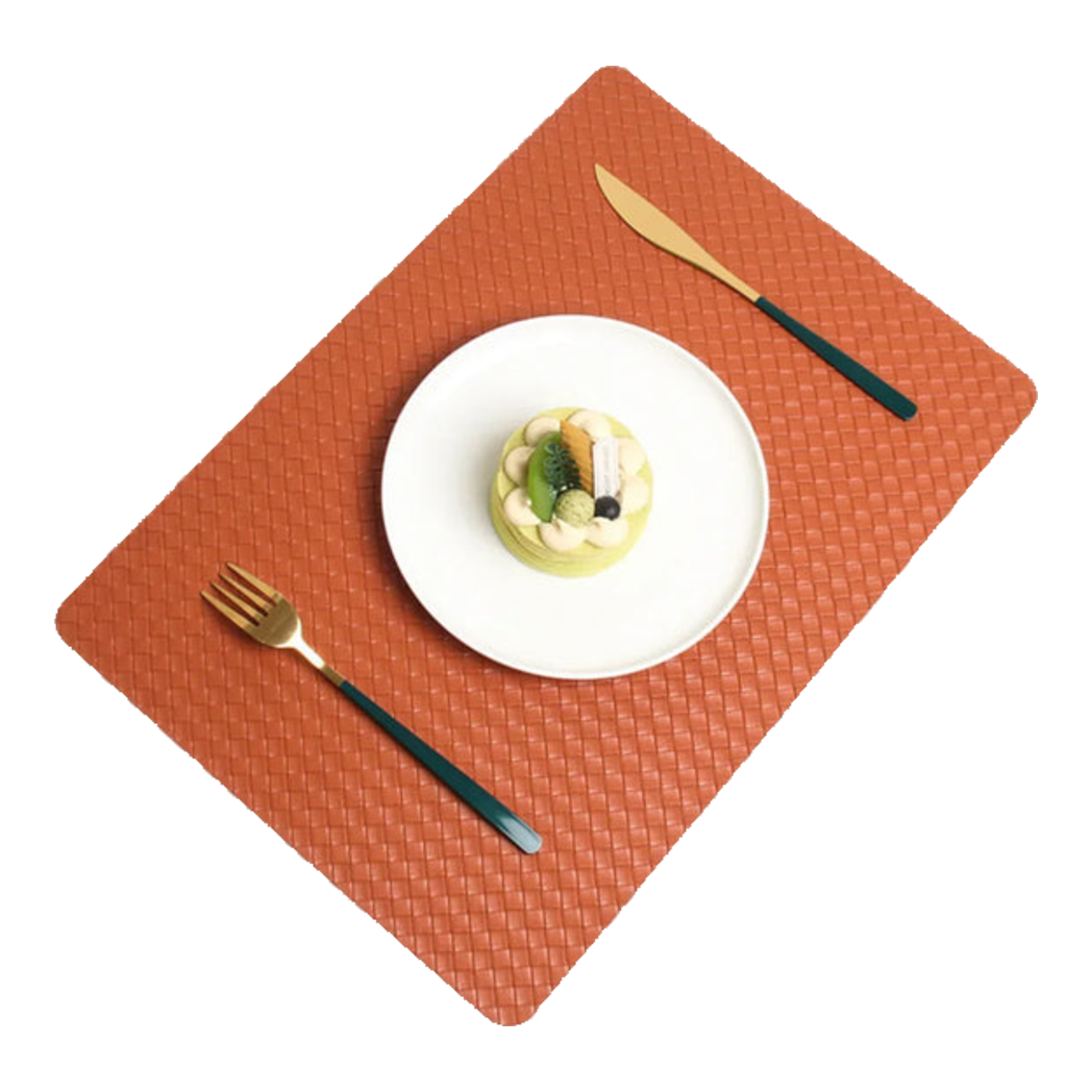 Tấm Lót Bàn Ăn Da Đan Bản Màu Cam -  Signature Sienna Intrecciato Leather Placemat 30x43 - Da Cam