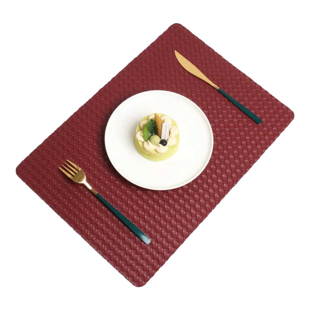 Tấm Lót Bàn Ăn Da Đan Bản Màu Đỏ Mận -  Rouge Matte  Intrecciato Leather Placemat 30x43 - Đỏ Mận
