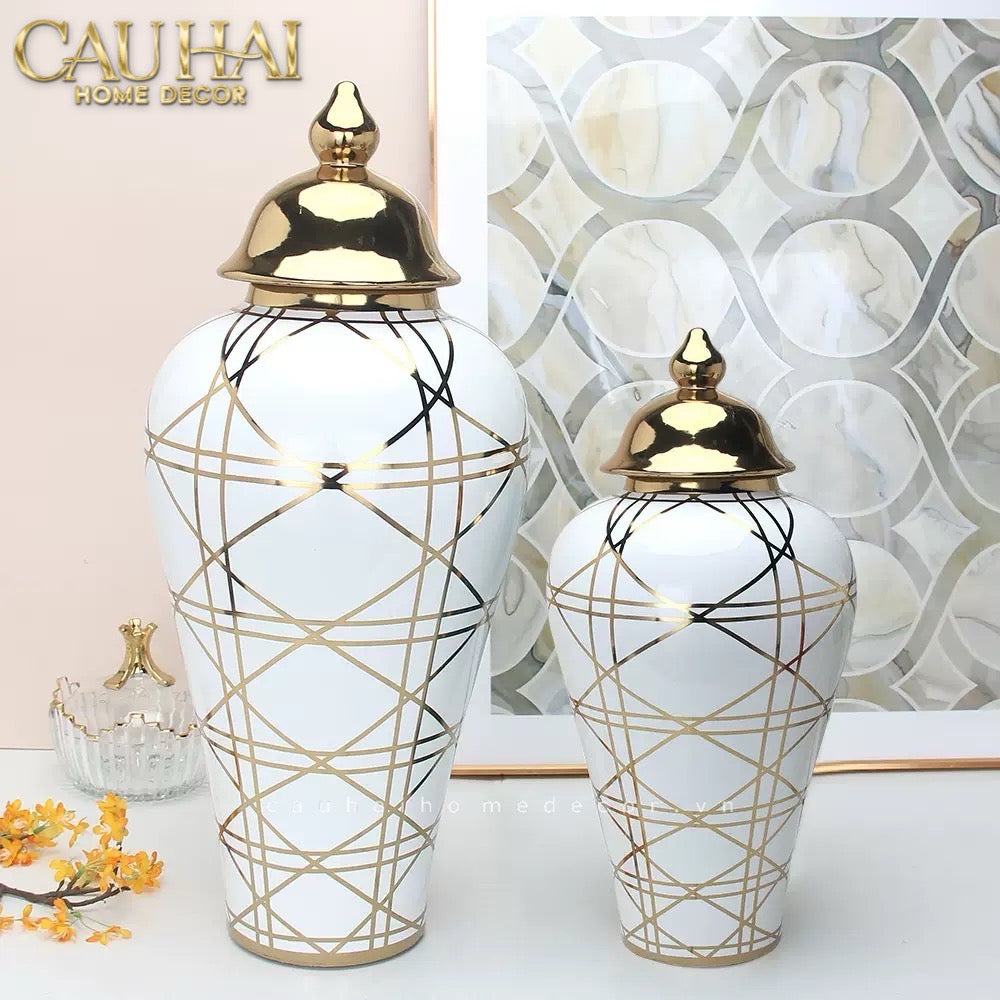 Tết Couture - Bình Hoa Blanc Perle Cannage Porcelain H65/45 - CẬU HAI HOME DECOR