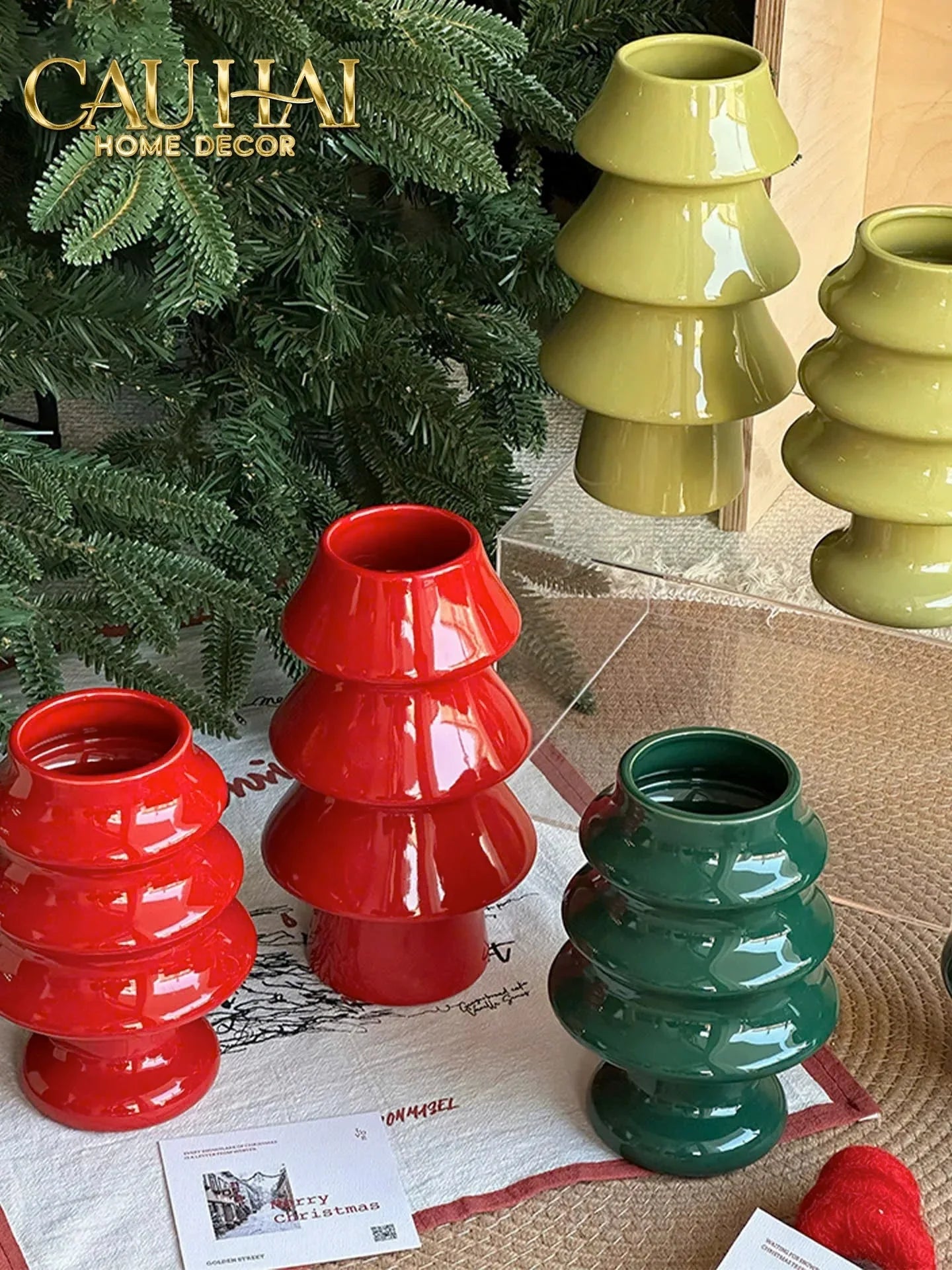 Tết Couture - Bình Hoa Christmas Mistletoe Pine Tree Vase Up-CẬU HAI HOME DECOR