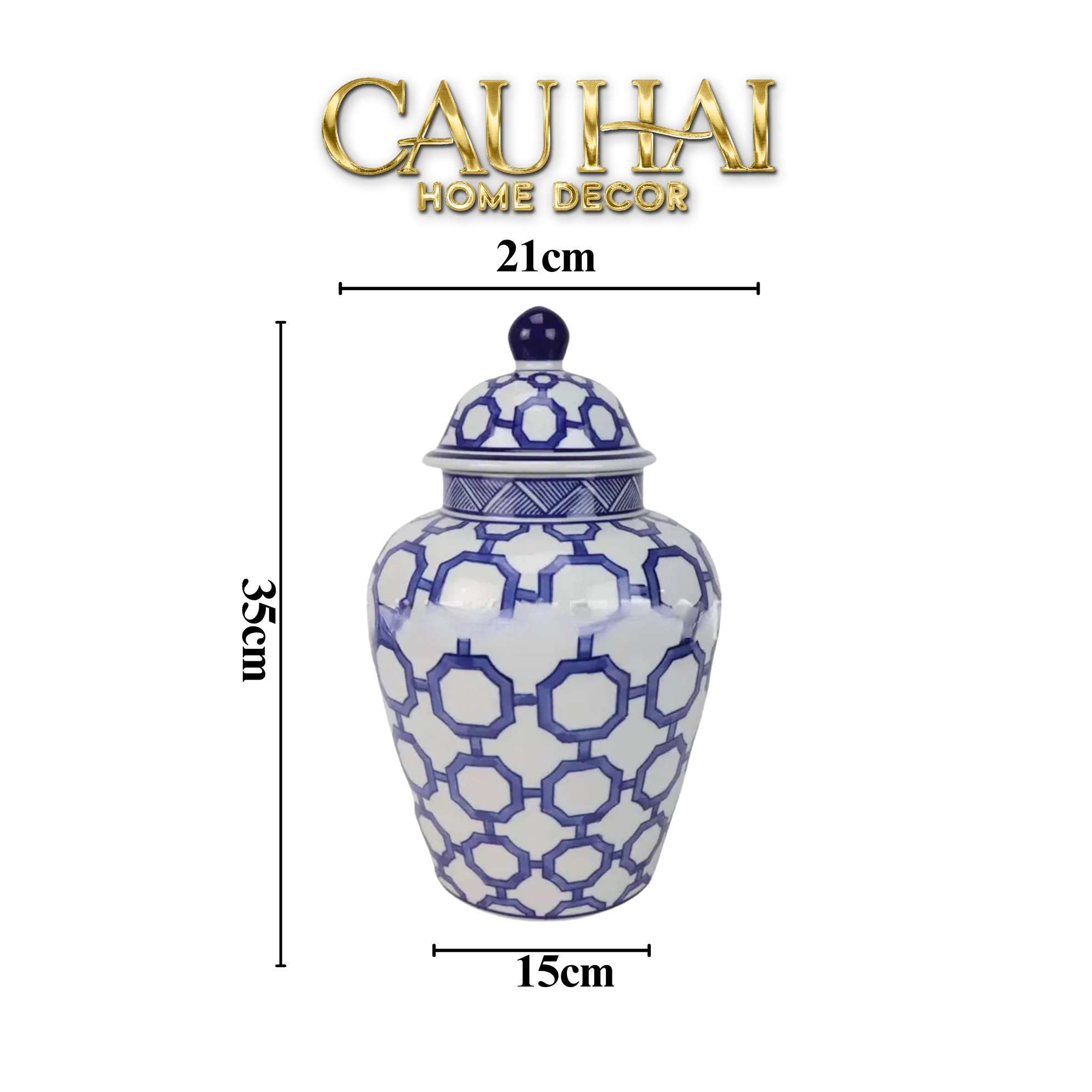 Tết Couture - Bình Hoa Indochine Ginger Jar Oriental Heritage – Bleu Treillis H35 - CẬU HAI HOME DECOR