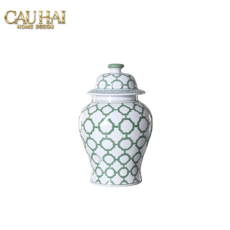 Tết Couture - Bình Hoa Indochine Ginger Jar Oriental Heritage – Émeraude Treillis 40 - CẬU HAI HOME DECOR