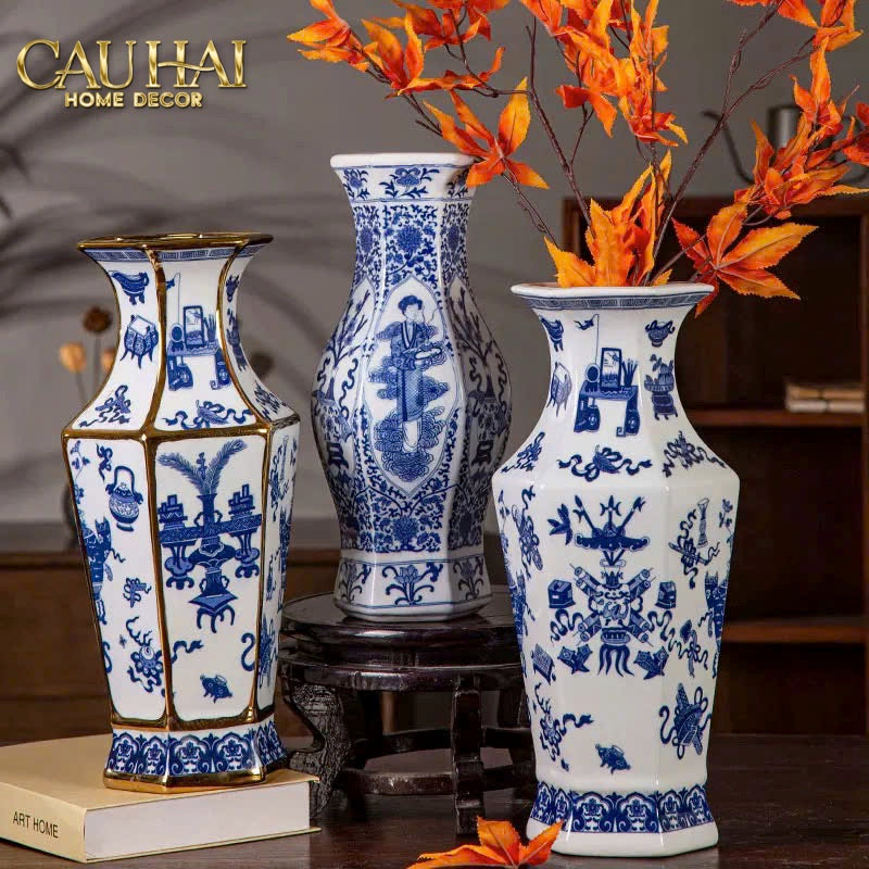 Tết Couture - Bình Hoa Kim Tôn Lăng Trấn - Indochine Indigo Porcelain Vase 41 - CẬU HAI HOME DECOR