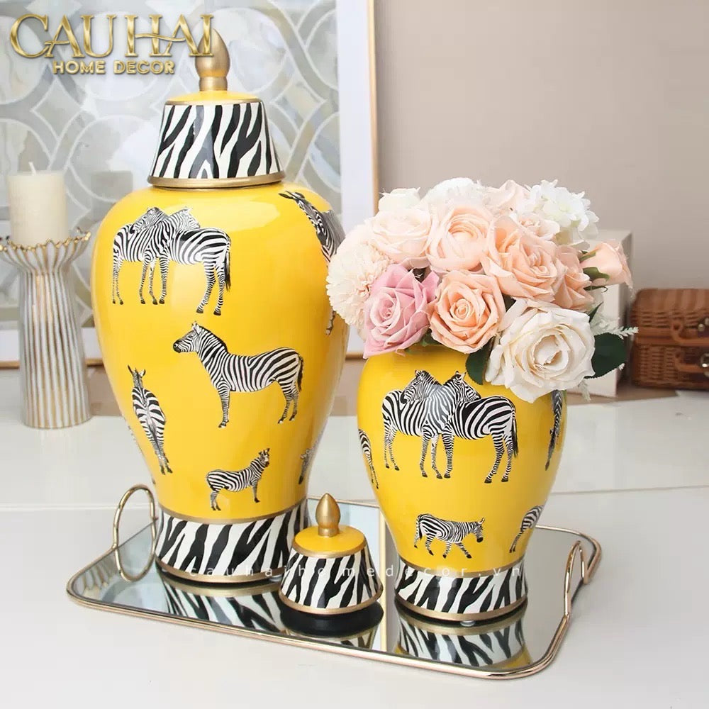 Tết Couture - Bình Hoa Zebra Doré Lidded Vase H49 - CẬU HAI HOME DECOR