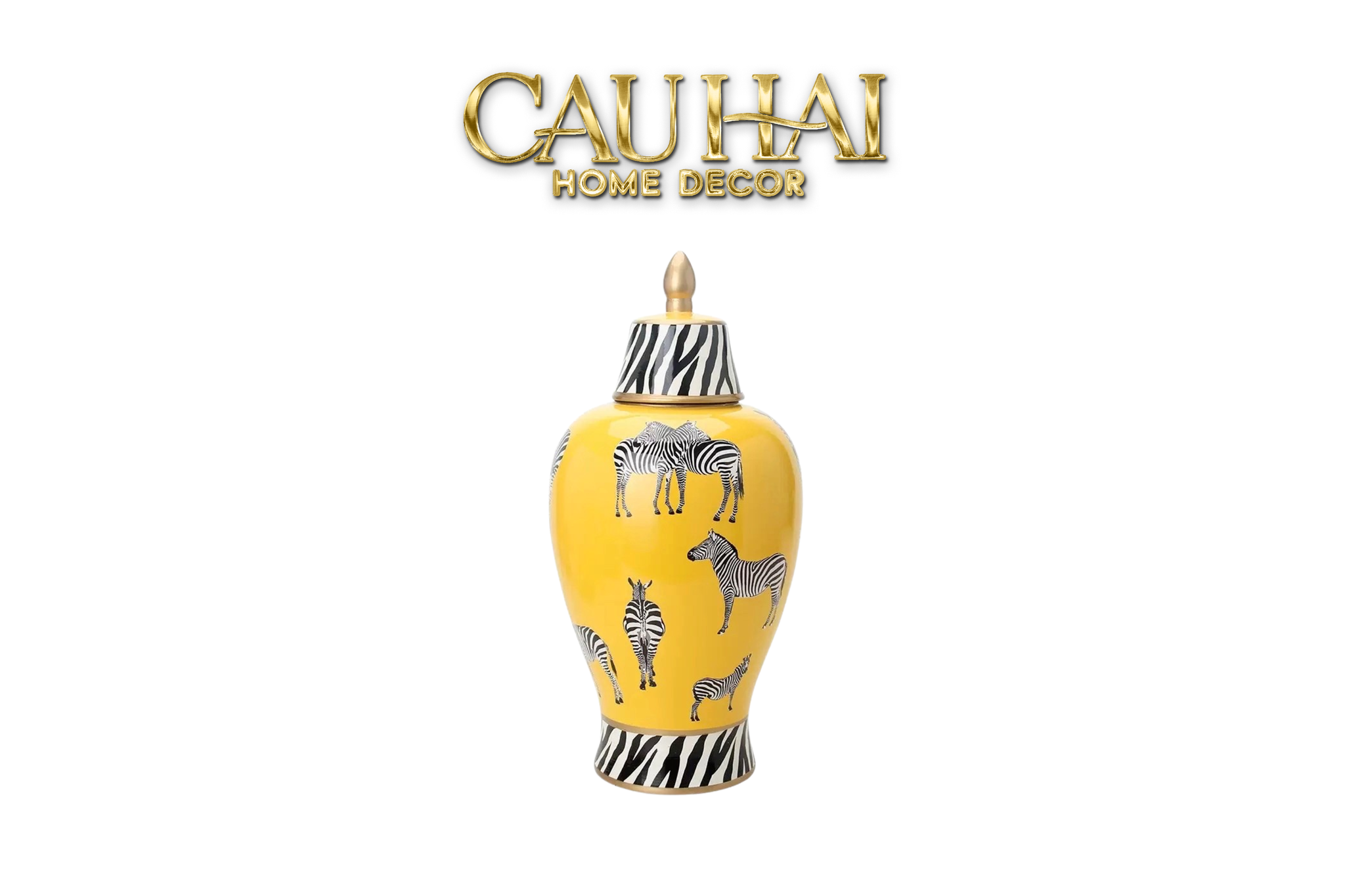 Tết Couture - Bình Hoa Zebra Doré Lidded Vase H49 - CẬU HAI HOME DECOR