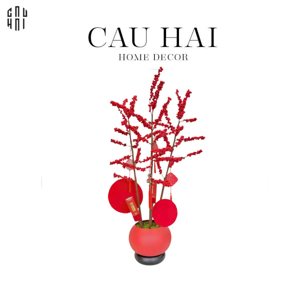 Tết Couture - Chậu Đào Đông Crimson Winterberry Festive-CẬU HAI HOME DECOR