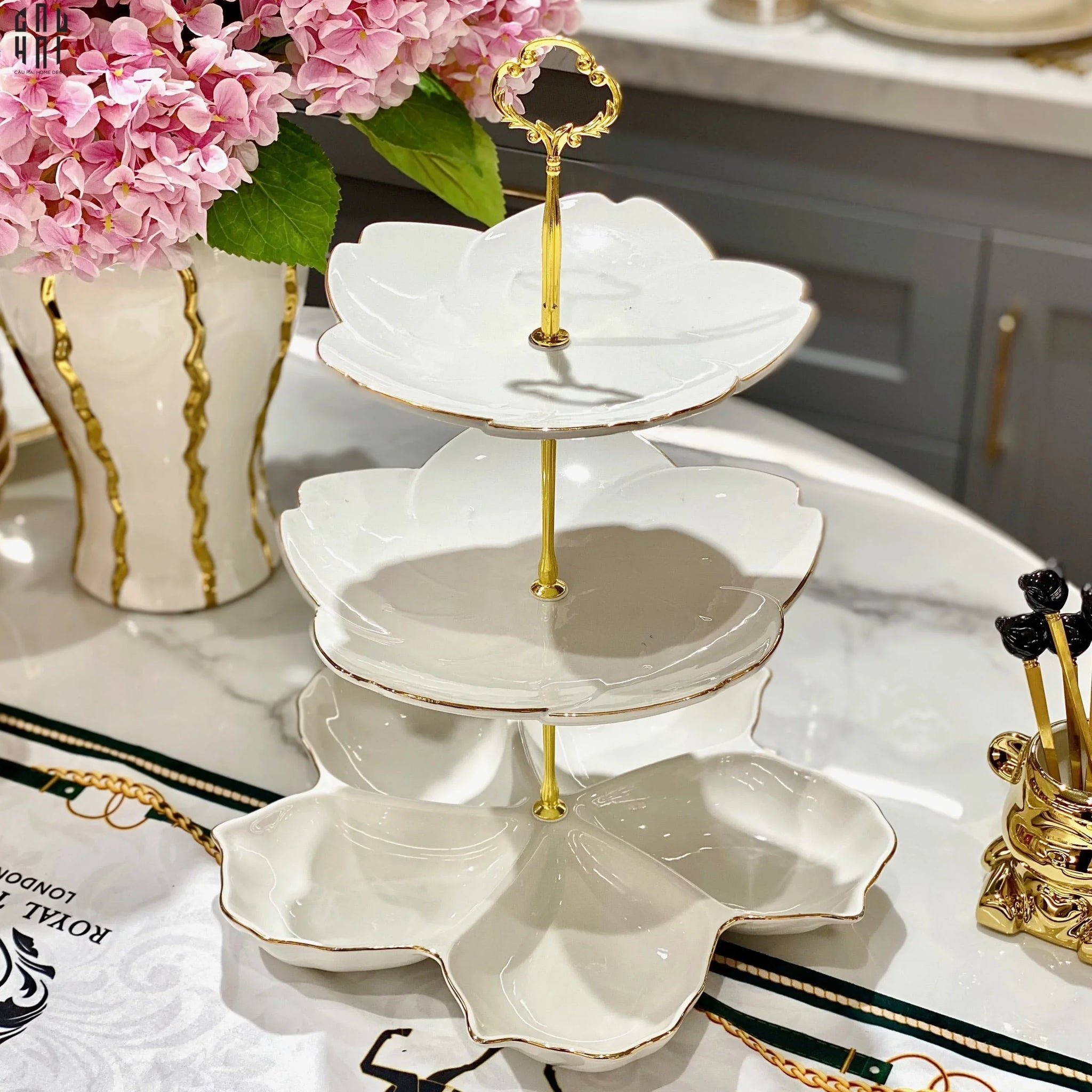 Tết Couture - Đĩa Bánh 3 Tầng Jasmine Étagère Trois Niveaux-CẬU HAI HOME DECOR