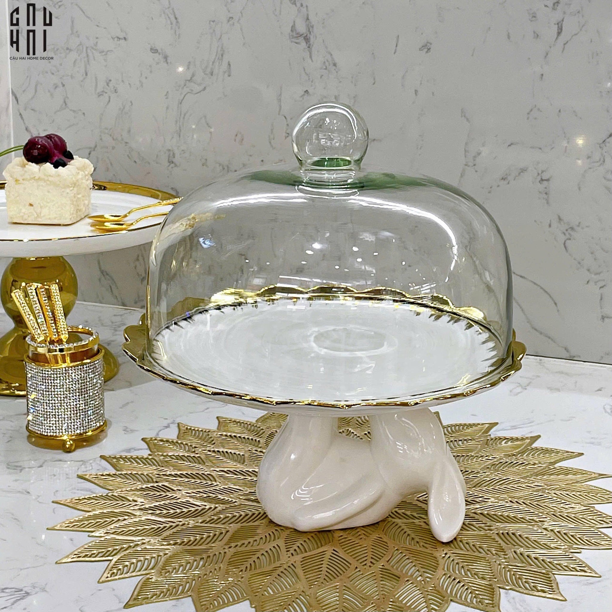 Tết Couture - Đĩa Bánh Cloche Lapin Céramique Plateau - CẬU HAI HOME DECOR