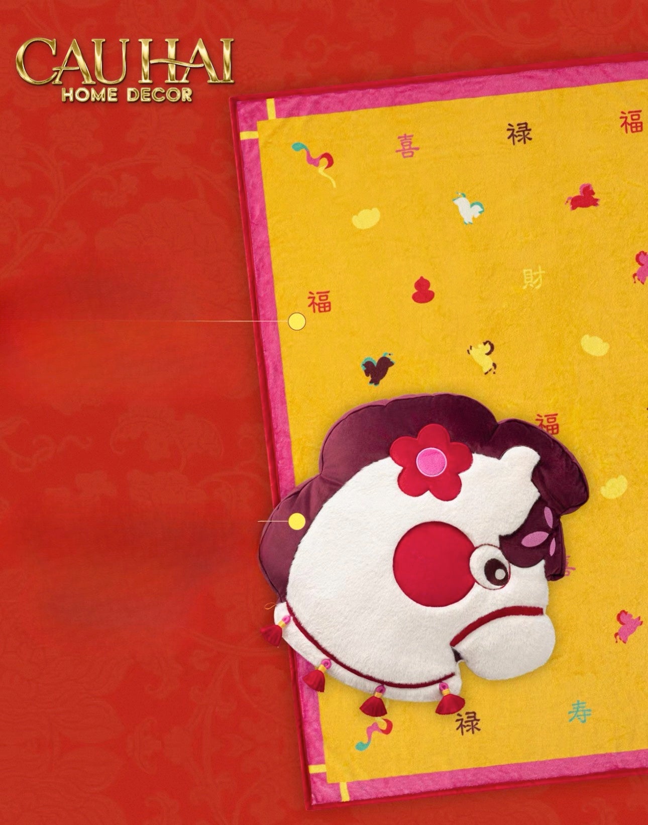 Tết Couture - Gối Chăn Cashmere Bạch Mã Kim Tường 120 x 1me - CẬU HAI HOME DECOR