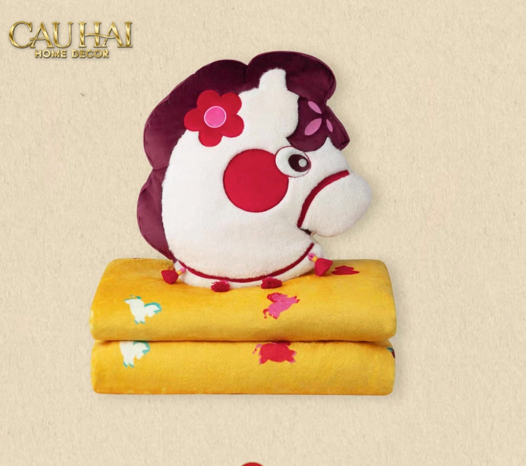 Tết Couture - Gối Chăn Cashmere Bạch Mã Kim Tường 120 x 1me - CẬU HAI HOME DECOR