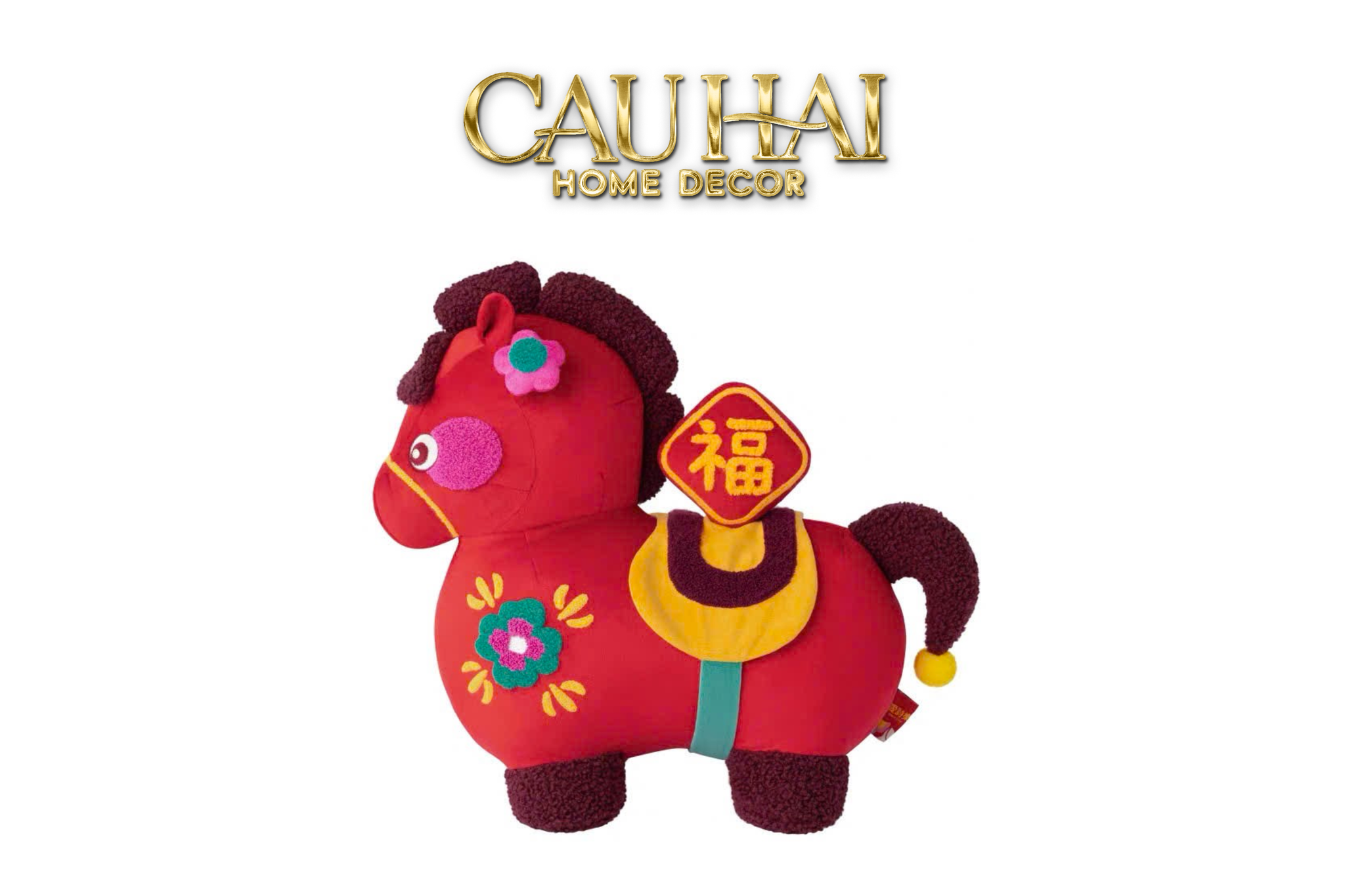 Tết Couture - Gối Chu Mã Cát Tường Tufted Art Cushion 38x39 - CẬU HAI HOME DECOR