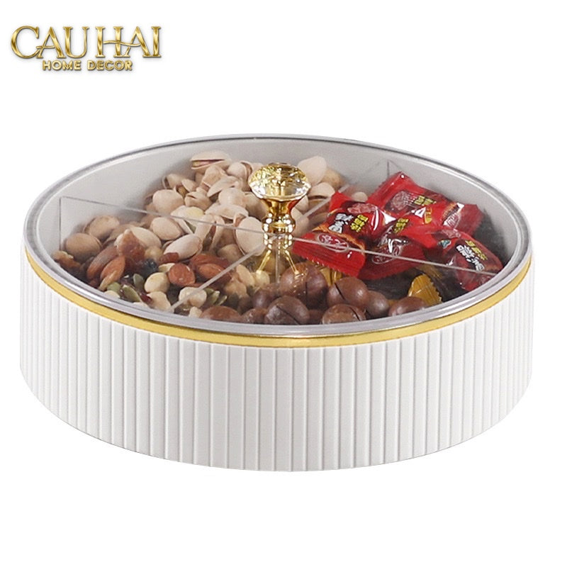 Tết Couture - Hộp Bánh Mứt Da 2 Tầng Lux Leather L’Or Antler - Ivoire / Sienna - CẬU HAI HOME DECOR