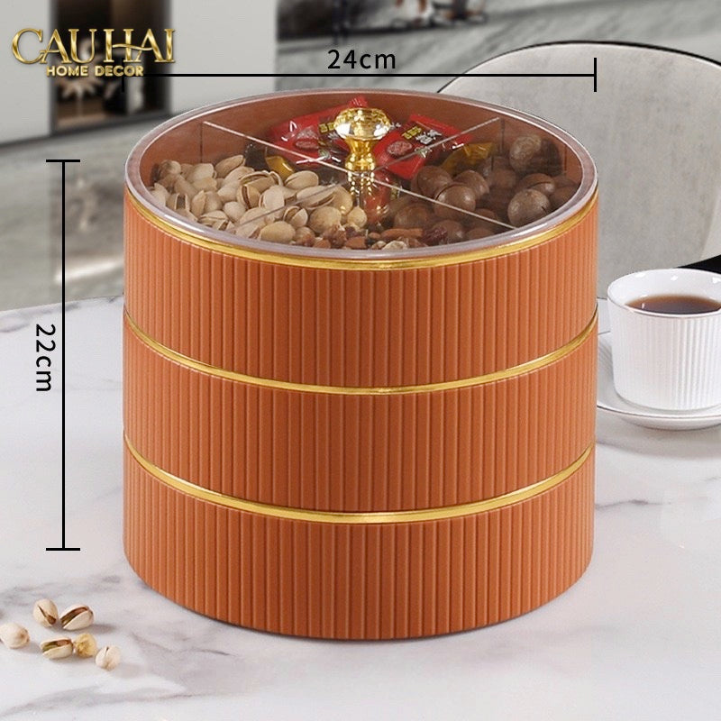 Tết Couture - Hộp Bánh Mứt Da 2 Tầng Lux Leather L’Or Antler - Ivoire / Sienna - CẬU HAI HOME DECOR