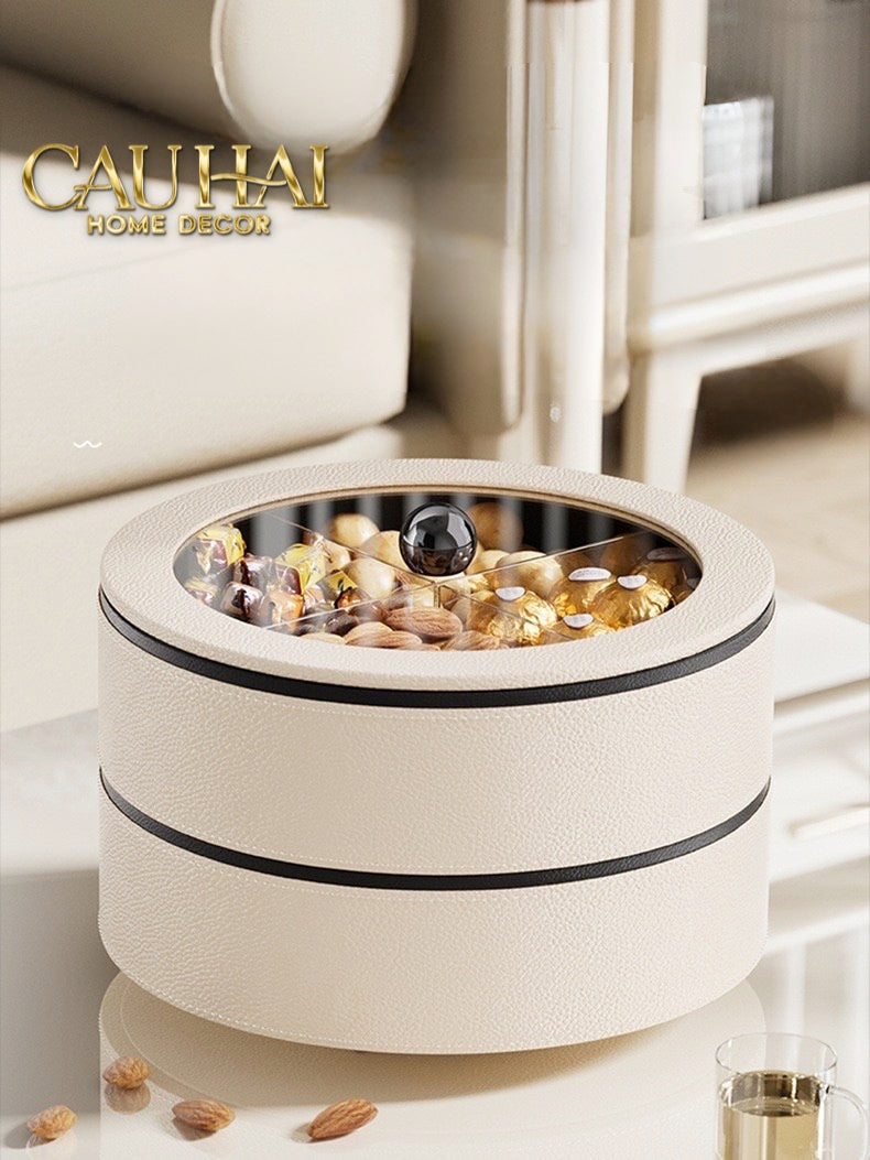 Tết Couture - Hộp Bánh Mứt Da 2 Tầng Lux Leather L’Or Antler - Ivoire / Sienna - CẬU HAI HOME DECOR