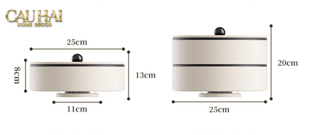 Tết Couture - Hộp Bánh Mứt Da 2 Tầng Lux Leather L’Or Antler - Ivoire / Sienna - CẬU HAI HOME DECOR