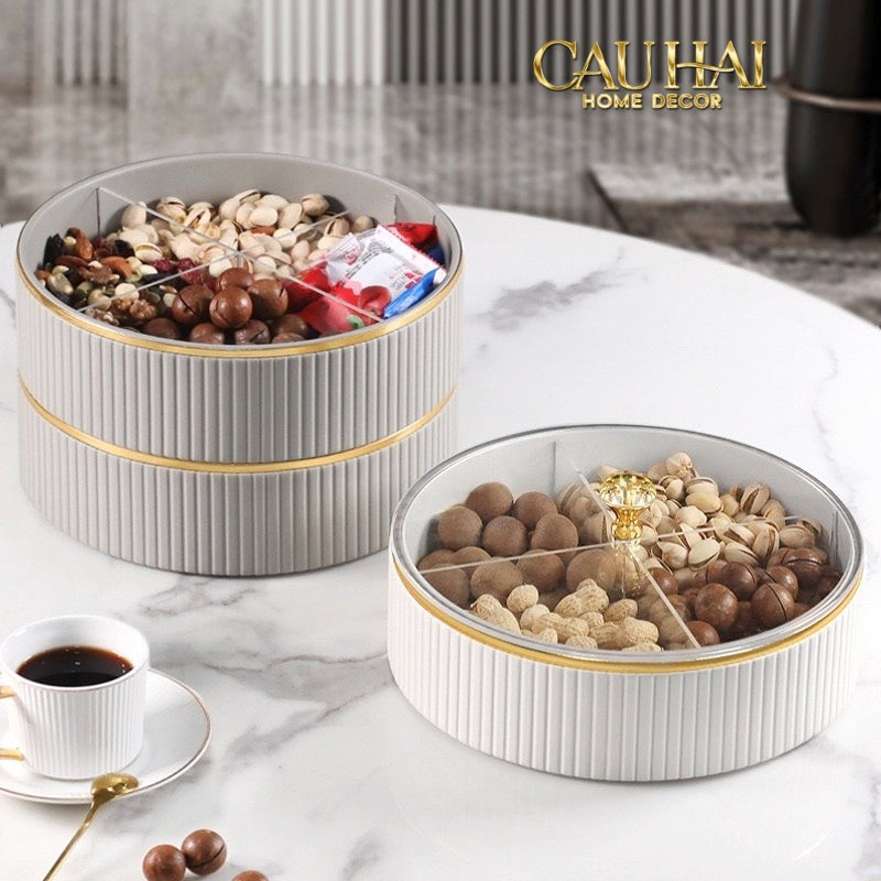 Tết Couture - Hộp Bánh Mứt Da 2 Tầng Lux Leather L’Or Antler - Ivoire / Sienna - CẬU HAI HOME DECOR