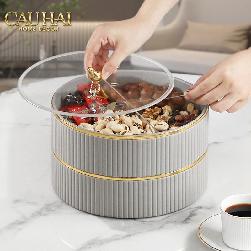 Tết Couture - Hộp Bánh Mứt Da 2 Tầng Lux Leather L’Or Antler - Ivoire / Sienna - CẬU HAI HOME DECOR