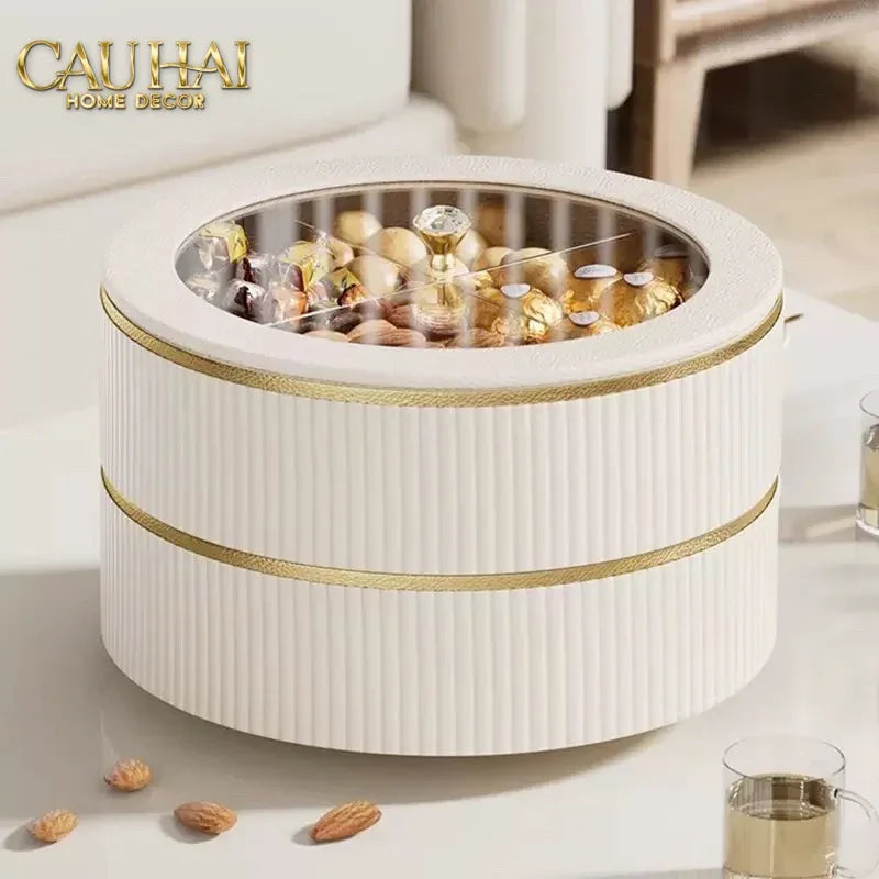 Tết Couture - Hộp Bánh Mứt Da 2 Tầng Lux Leather L’Or Antler - Ivoire / Sienna-CẬU HAI HOME DECOR
