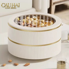 Tết Couture - Hộp Bánh Mứt Da 2 Tầng Lux Leather L’Or Antler - Ivoire / Sienna-CẬU HAI HOME DECOR