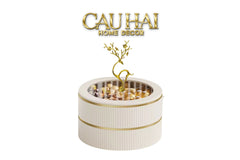 Tết Couture - Hộp Bánh Mứt Da 2 Tầng Lux Leather L’Or Antler - Ivoire / Sienna-CẬU HAI HOME DECOR